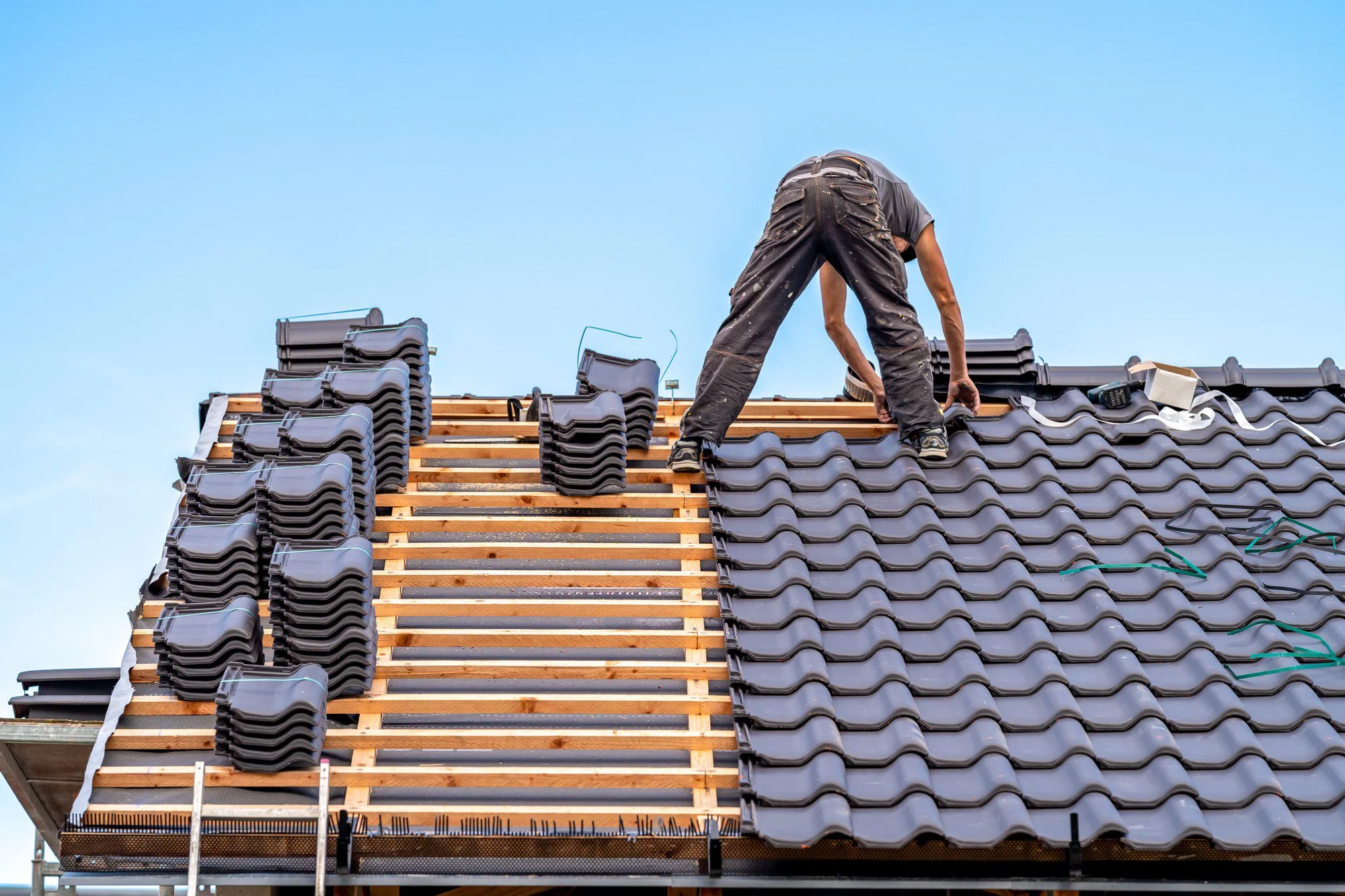 Professional roofers at work